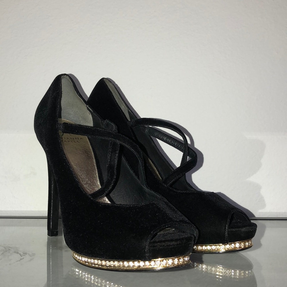 Adrianna Papell Black Suede Bling Pumps